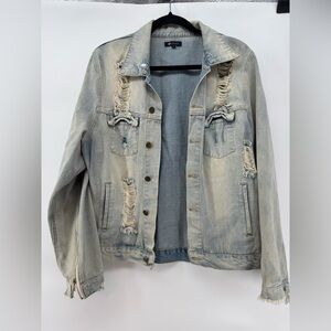 Distressed Oversized Denim Blue Jean Jacket